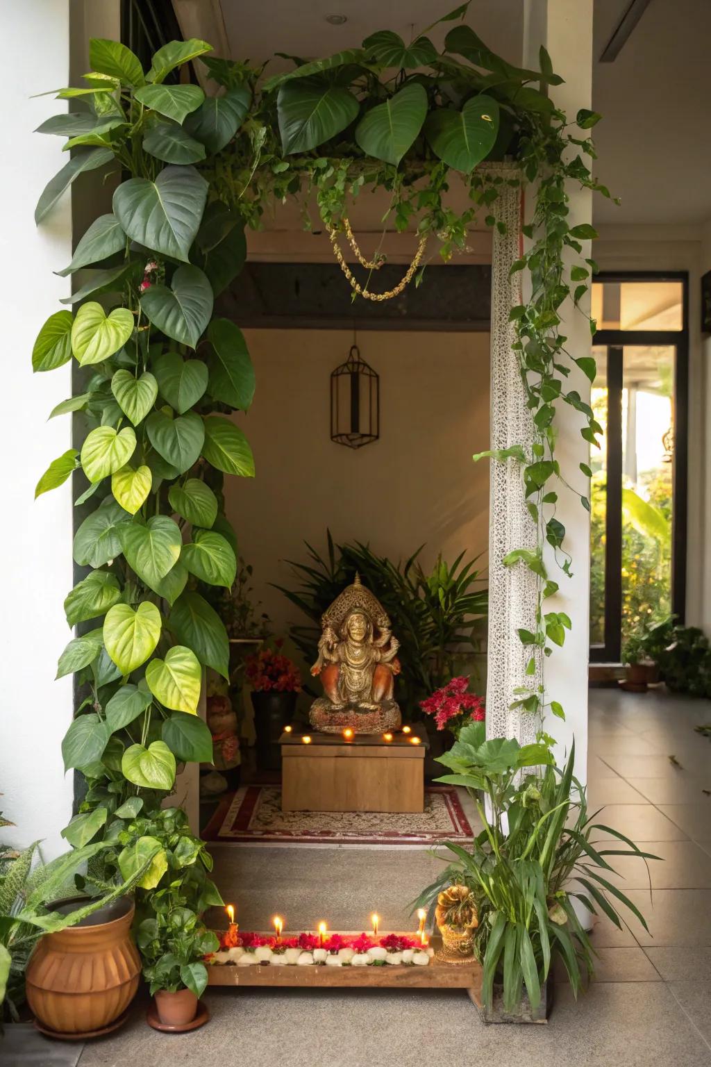 Natural elements injecting a refreshing nuance into the Ganpati arrangement.