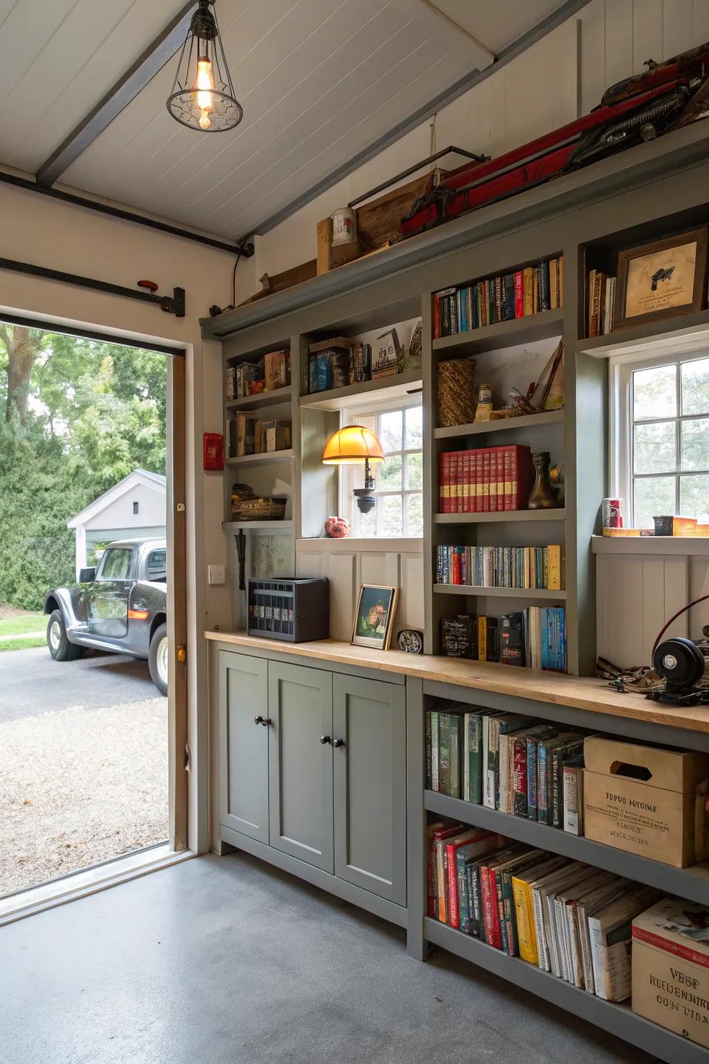 Keep your area organized and stylish using display shelves.