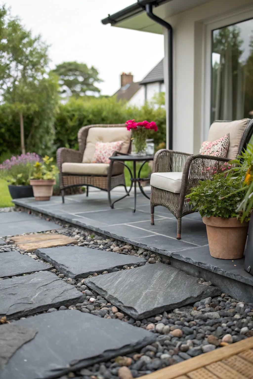 Unwind with flair in a deck zone enhanced by sleek stone fragments.