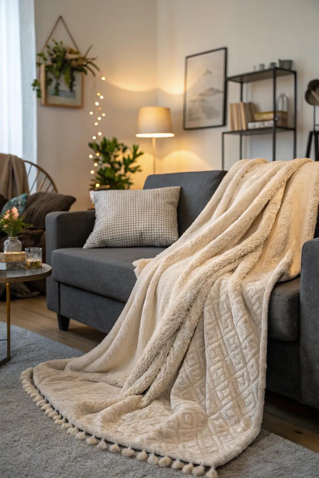 A chic throw enhancing decor.