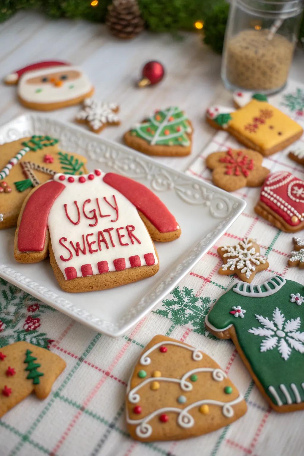 Gingerbread biscuits attired in 'odd pullovers'.