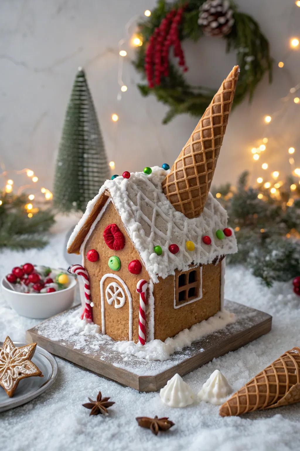 Crisp cones inject an unparalleled architectural flair into gingerbread edifice roofings.