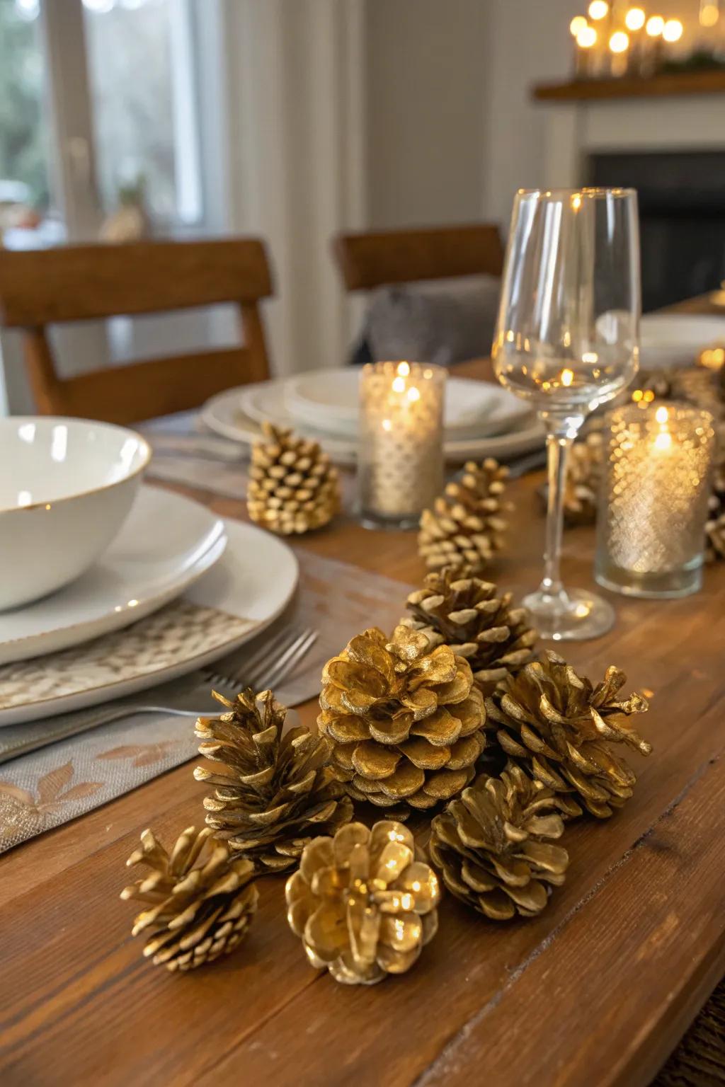 Organically-inspired gilded conifer accents contributing a rustic touch.
