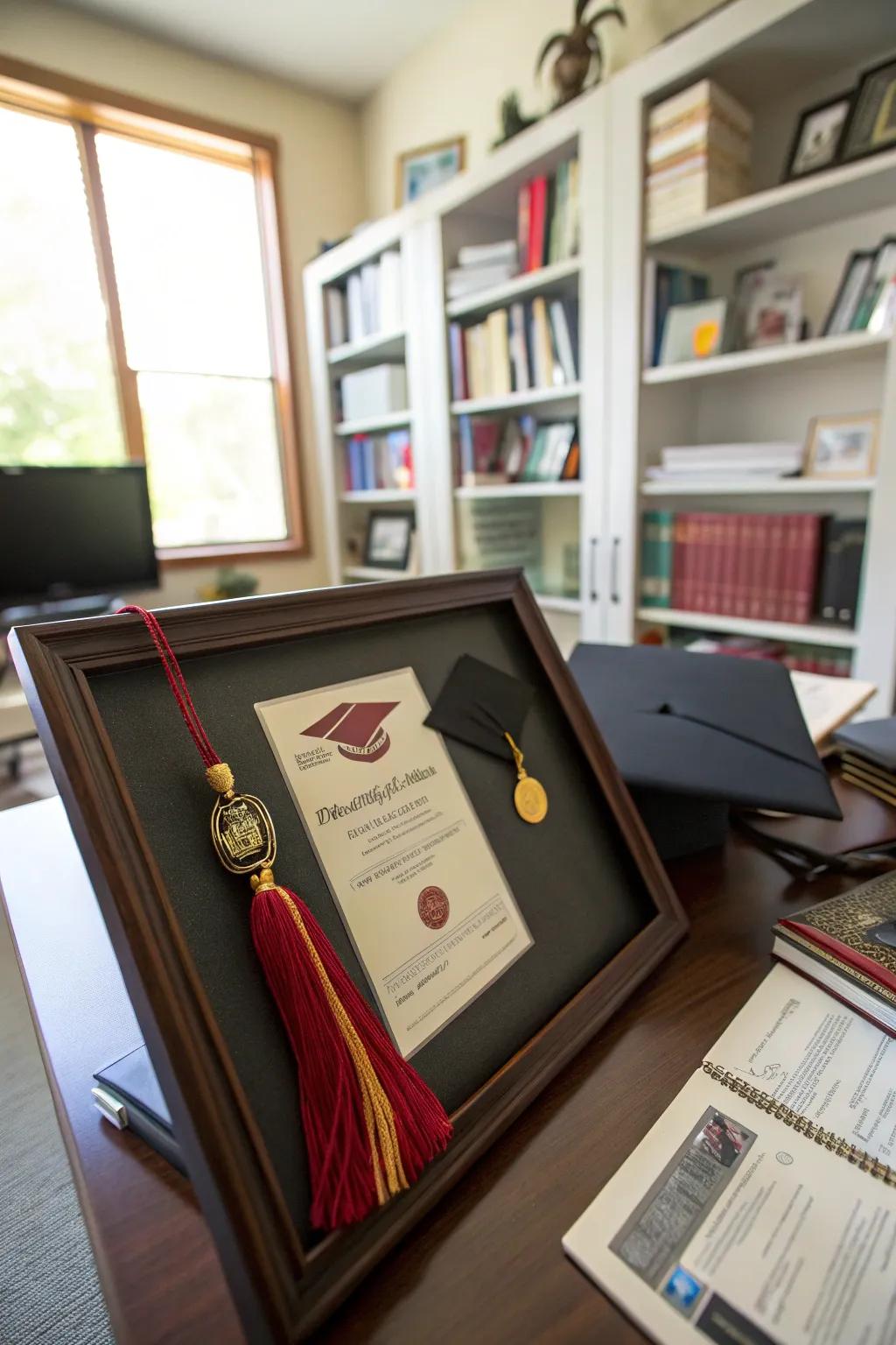 Combine keepsakes and diplomas for a richly personal display.