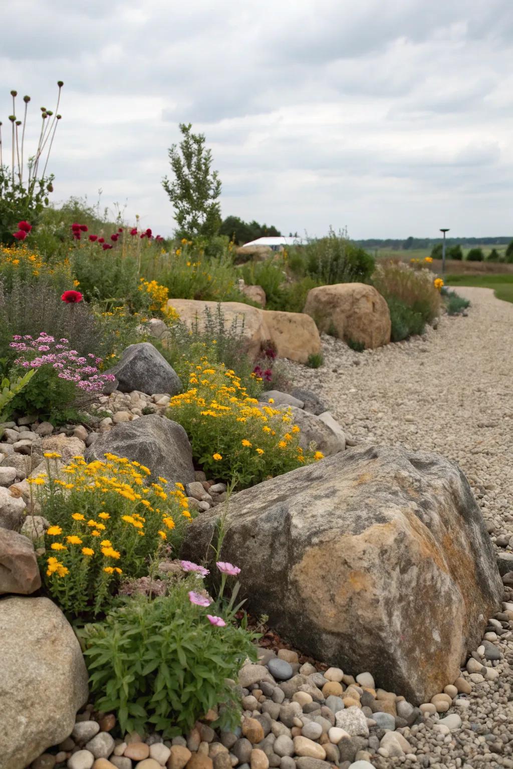 A countryside-inspired stone garden highlighting substantial stones
