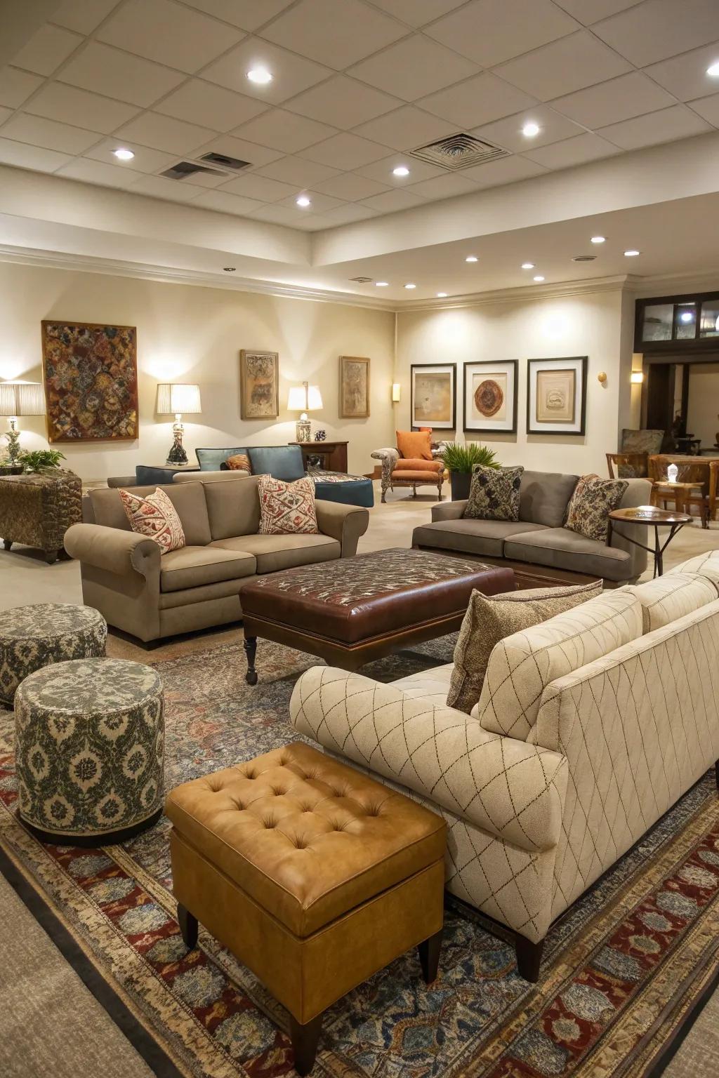 Adaptable seating encourages relaxation and interaction.