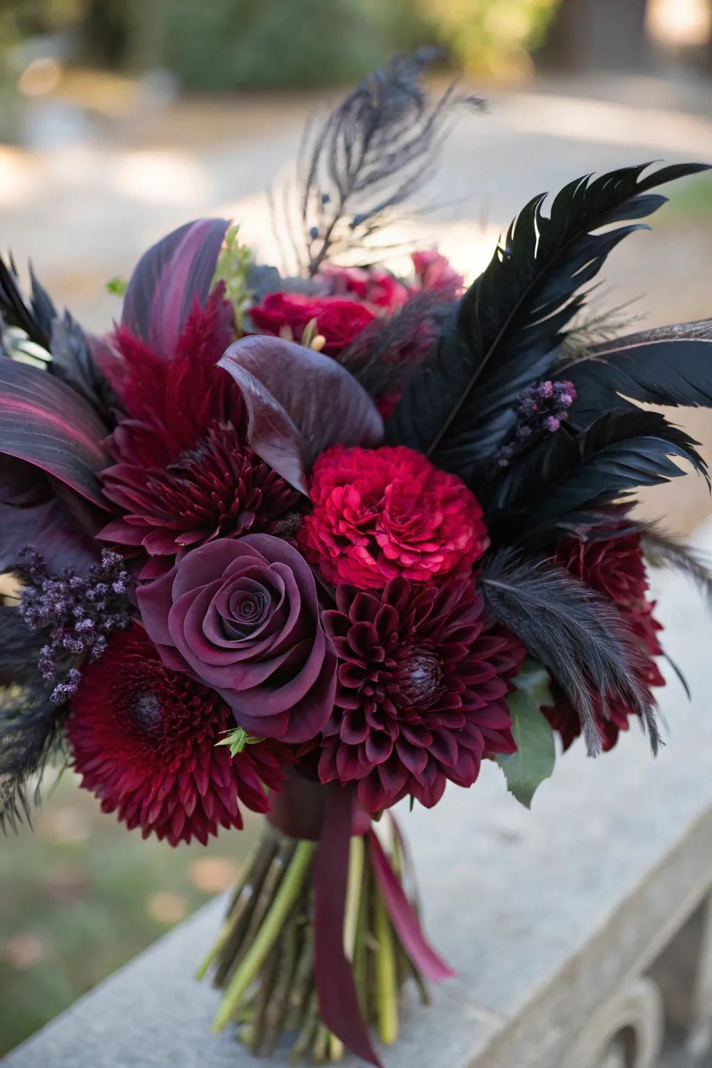 Melancholy florals apply a mysterious beauty.