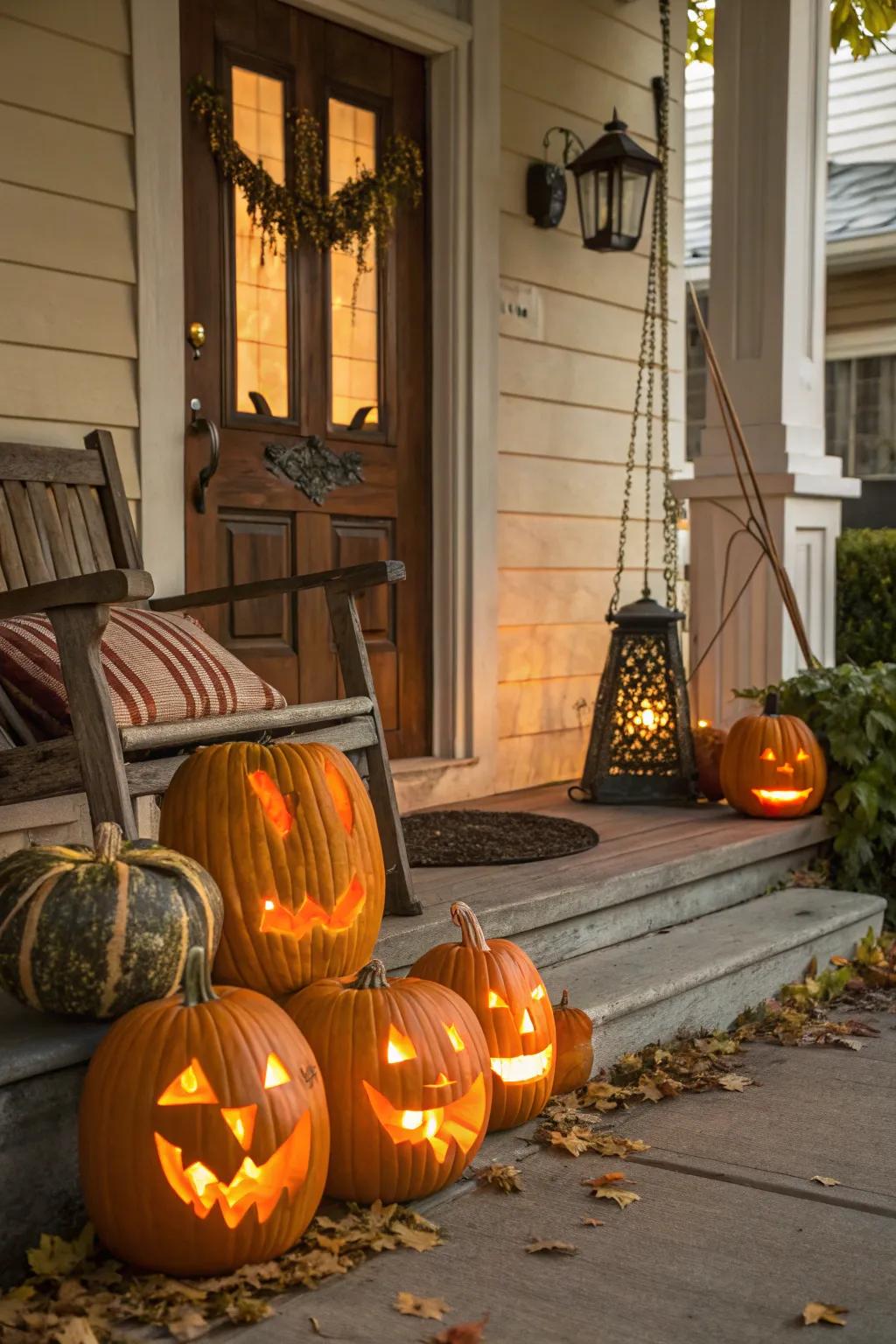 Gourds are a versatile embellishment for designing a spooky doorway.