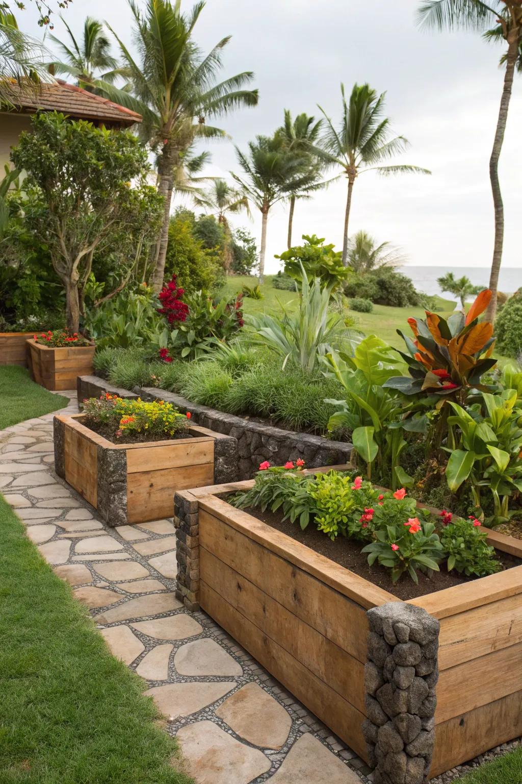 Natural elements enhance the garden's organic charm.