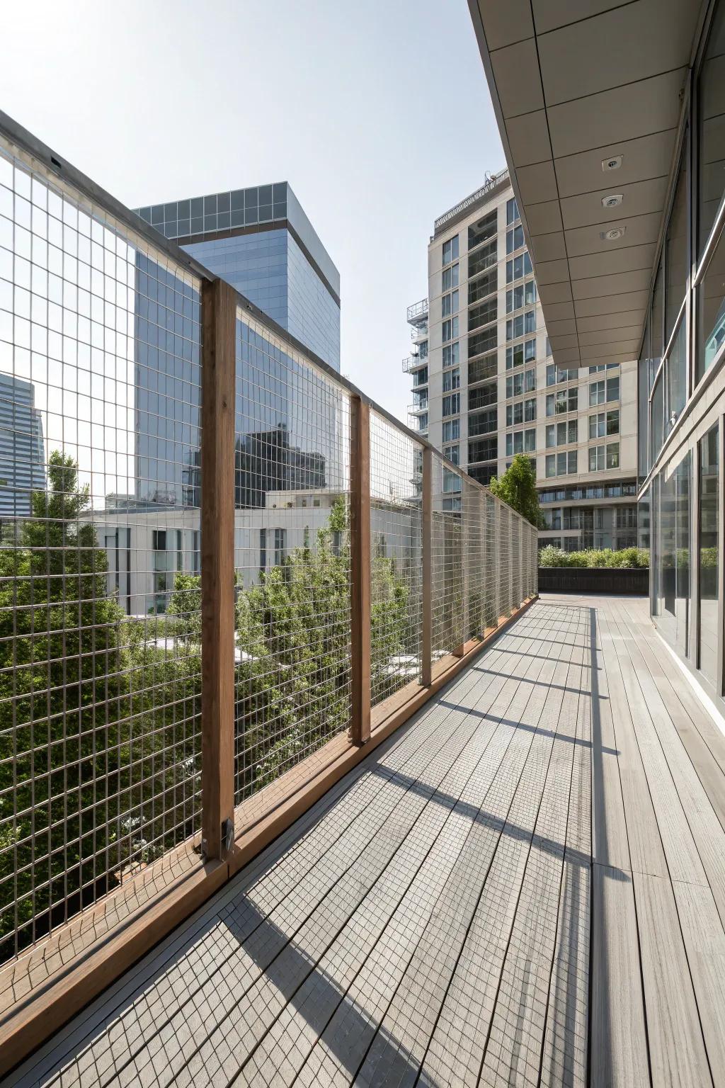 Horizontal lines give a modern twist to hog wire railings.