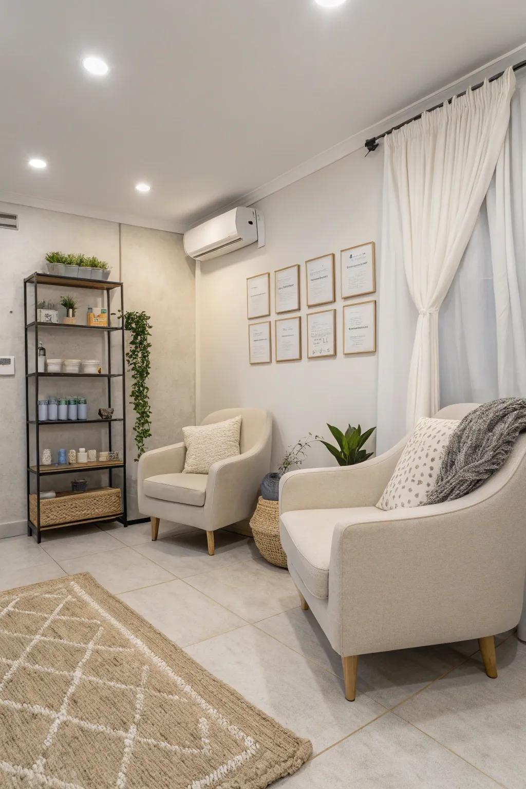 Adopting simplicity ensures a peaceful salon setting.