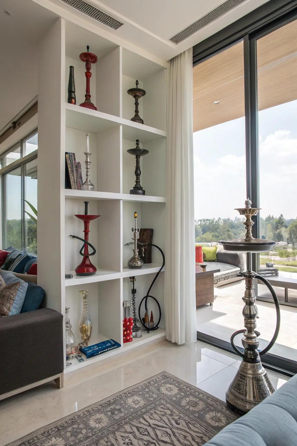 Open shelves allow for quick access to your essential smoking equipment.