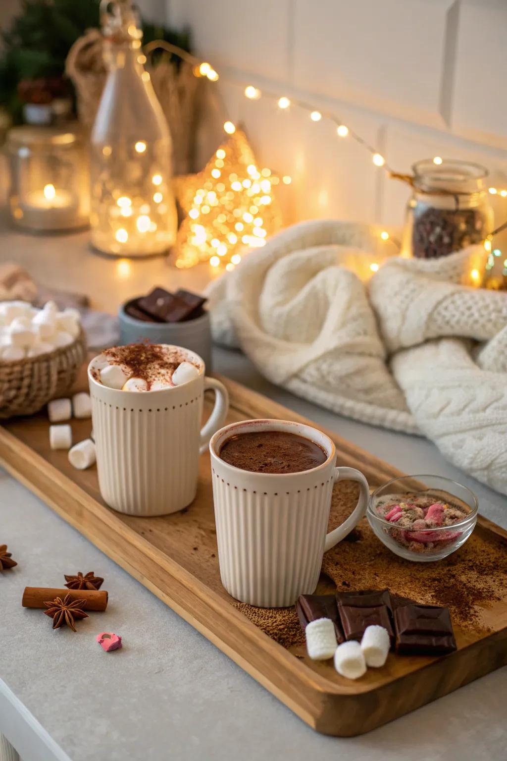 Fairy lights and warm shades fashion a snug cocoa corner vibe.