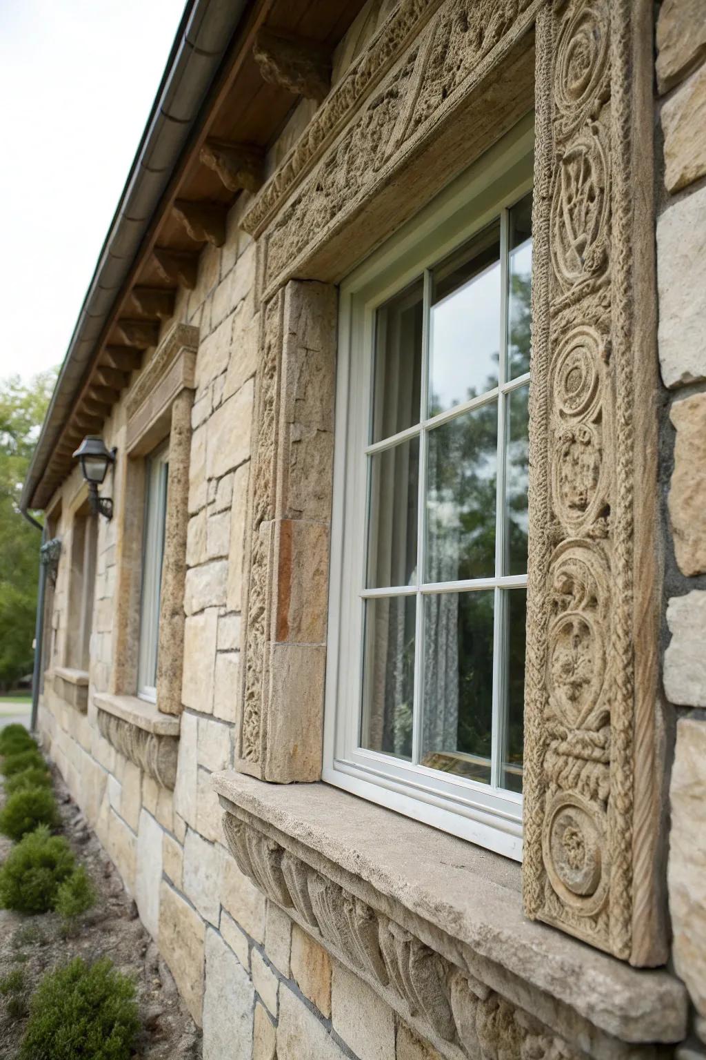 Windows beautifully encased with stone.