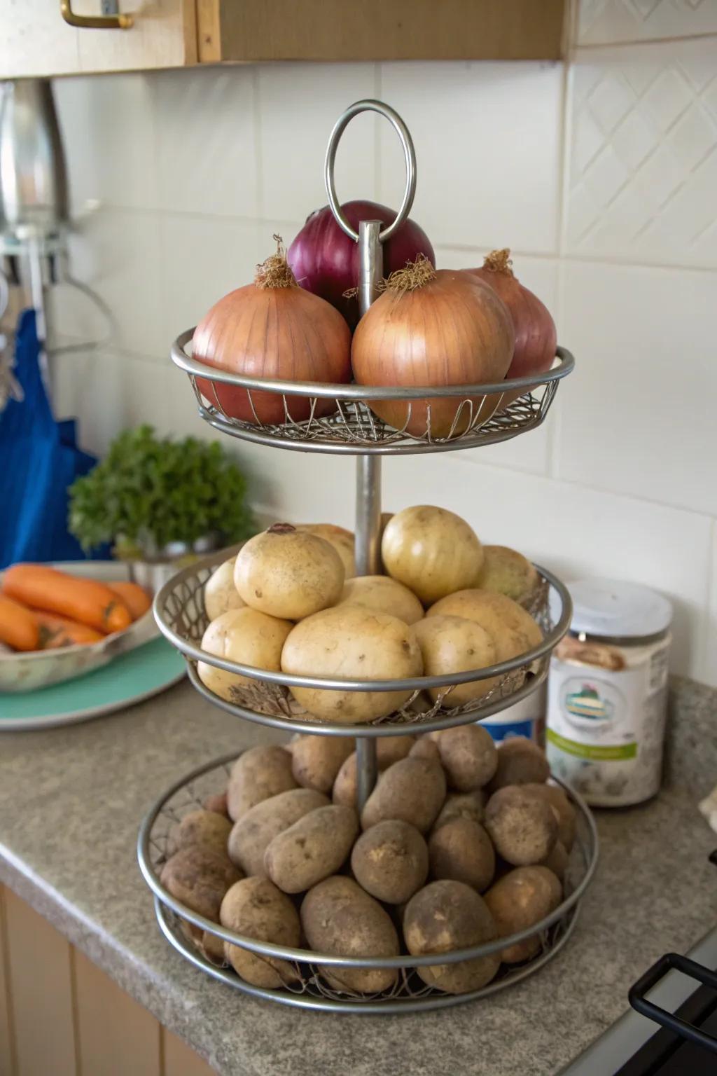 Multi-level stands deliver a refined storage option for produce.