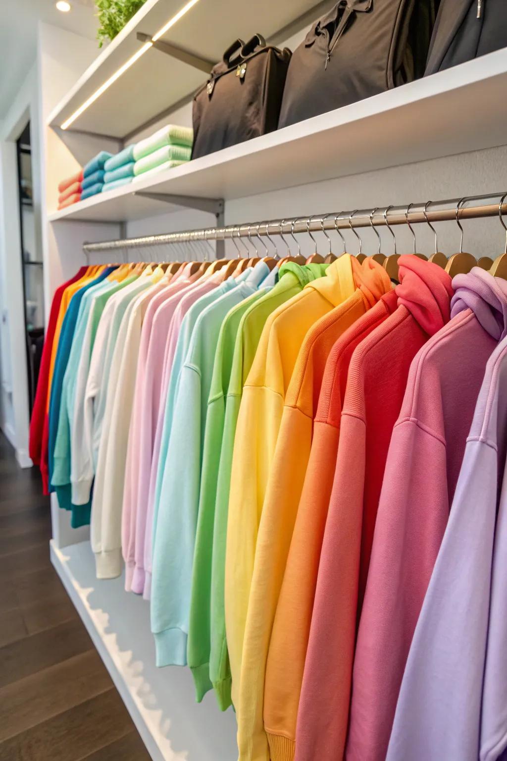 Sorting by color makes your sweatshirts look amazing.