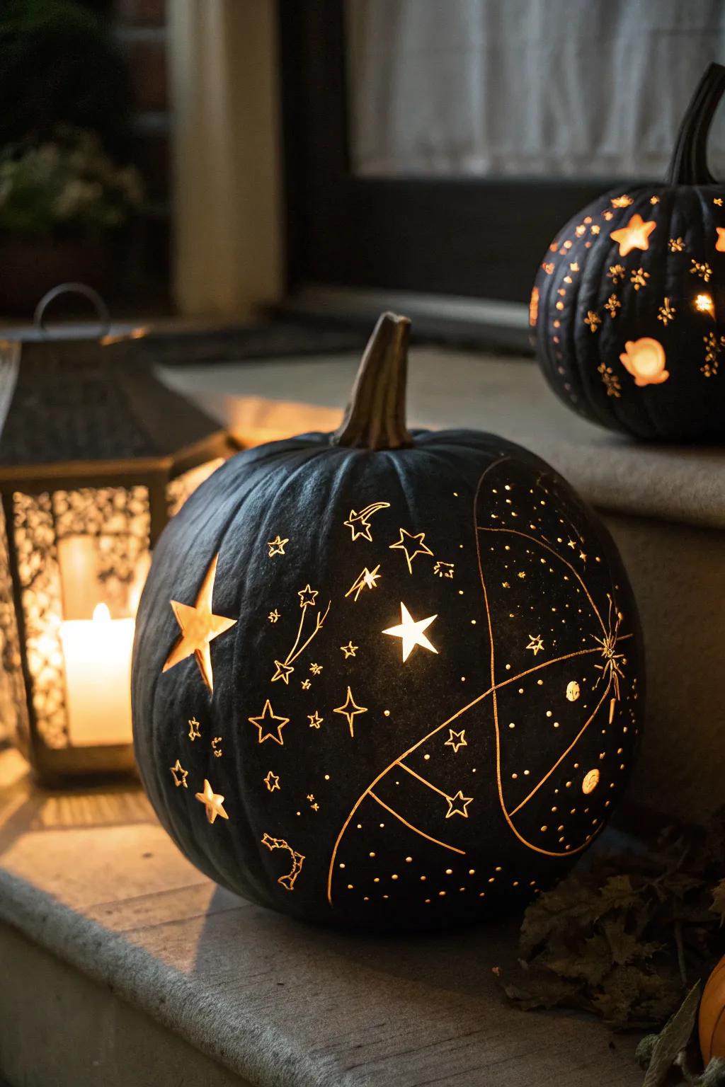 A star-carved pumpkin that glows with celestial appeal.