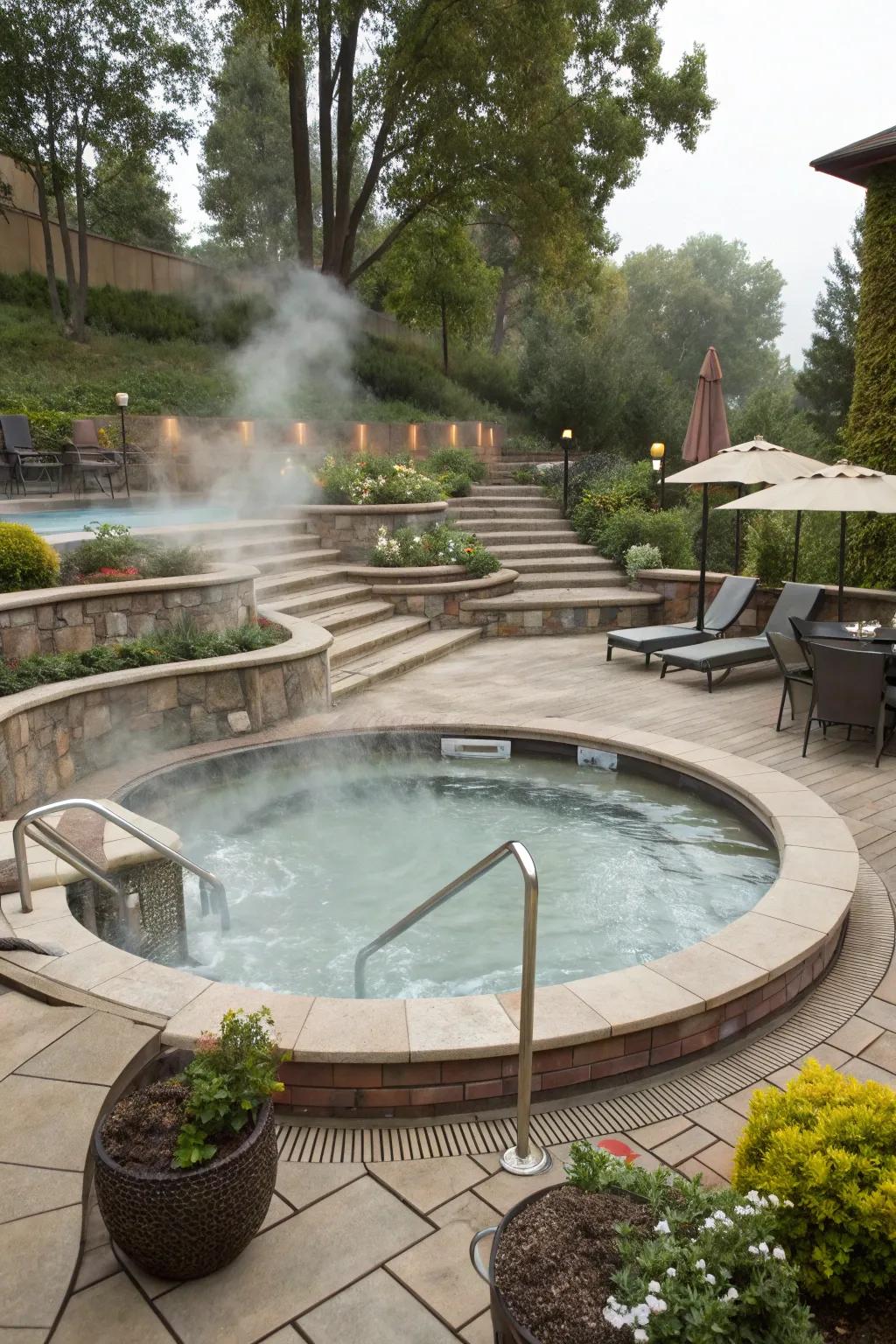 Add depth with levels around your spa tub.