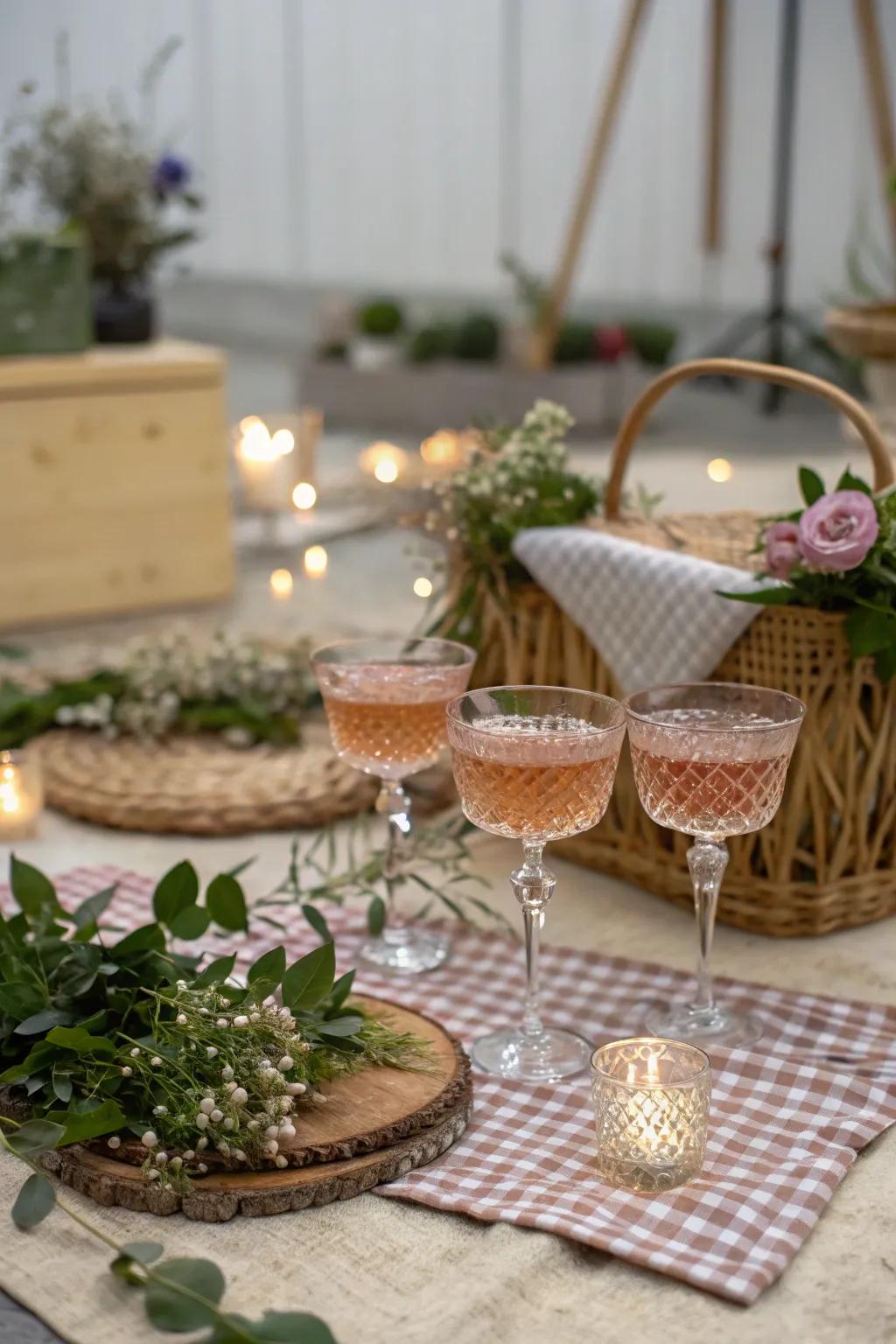 Elegant glassware elevates the picnic drink experience.