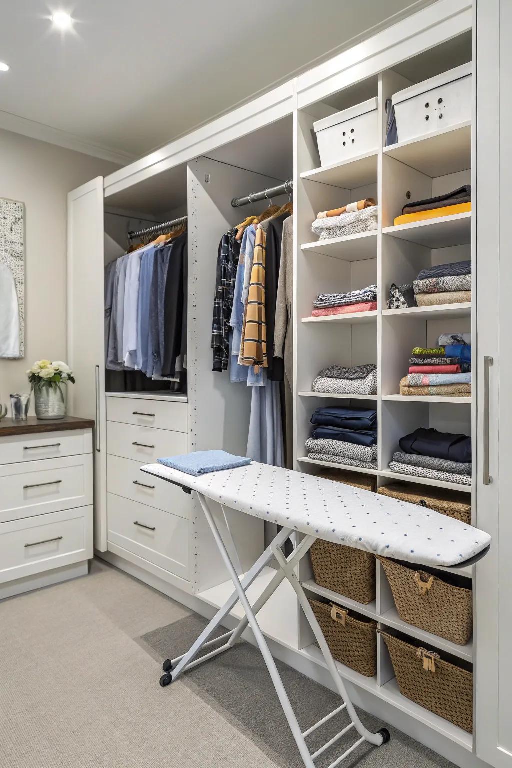 A pressing surface cleverly concealed within a closet.
