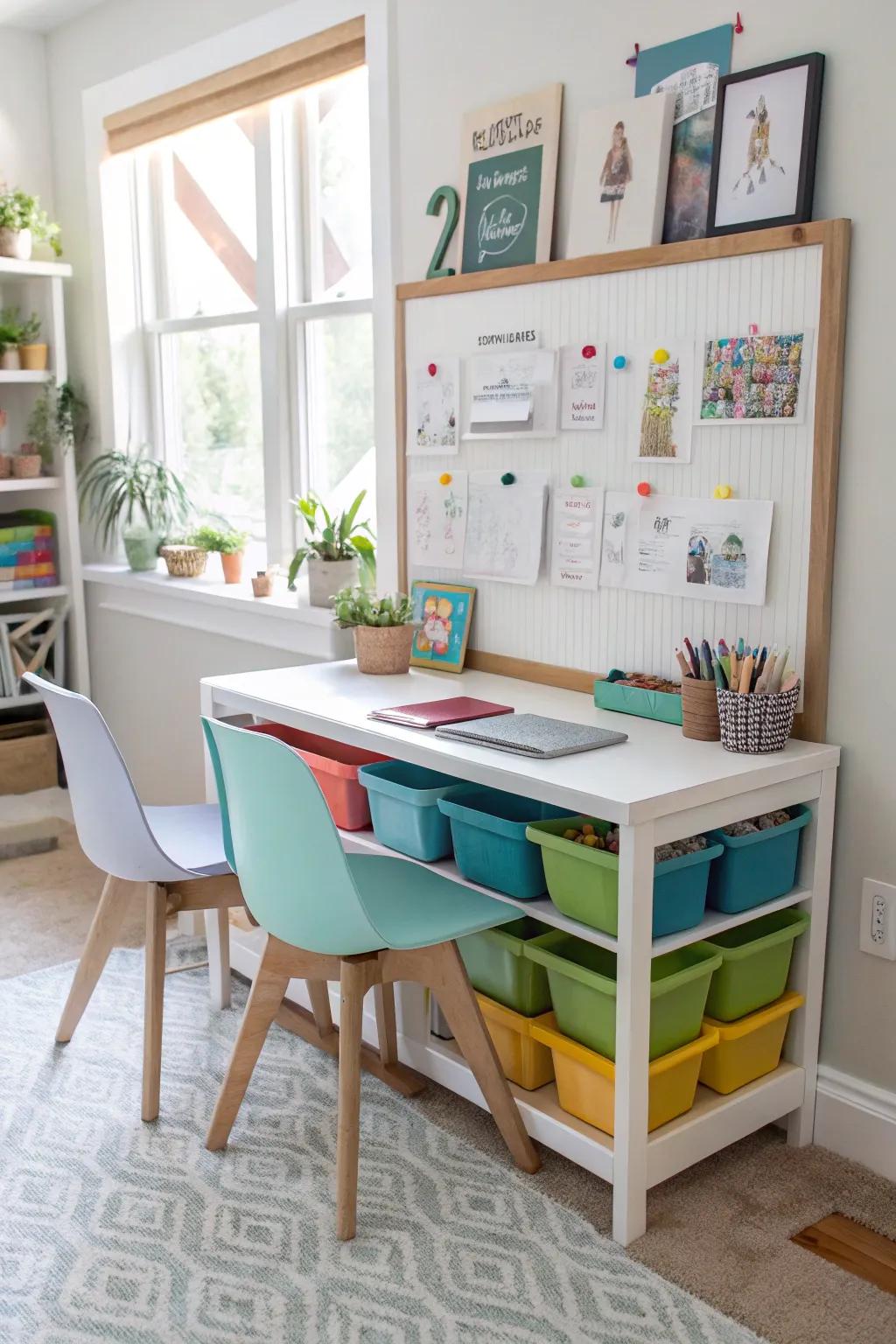 Shared desks encourage teamwork and bonding between siblings.