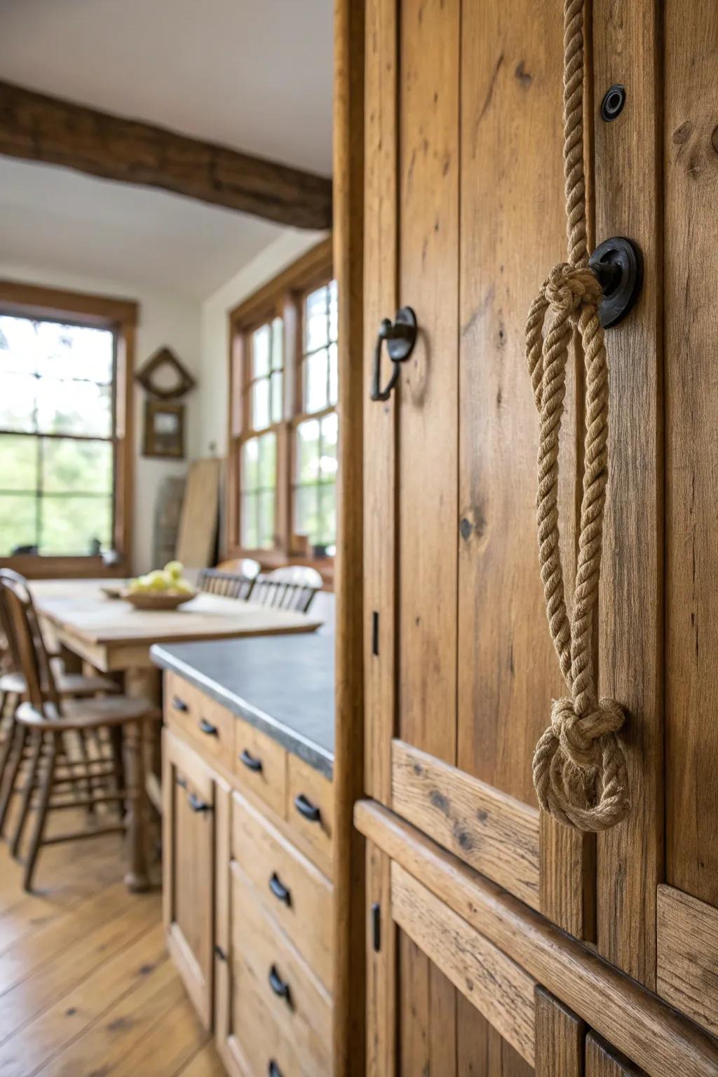 Country cord levers that deliver a hand-made feeling to farmhouse kitchens.