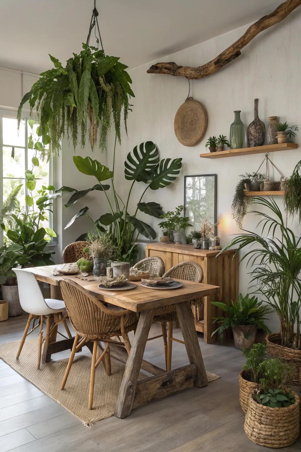 Natural touches infuse vitality and uniqueness into the dining space.