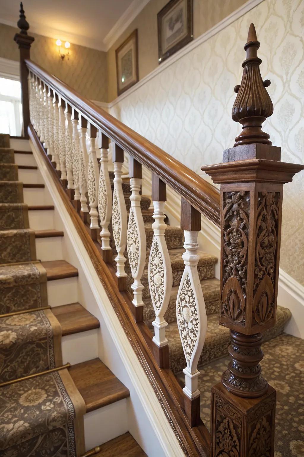 Decorative spindles adding artistic charm to the landing.