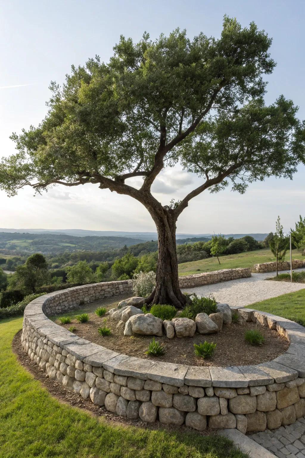 Elevated edging enhances the visual appeal of any tree-filled landscape.