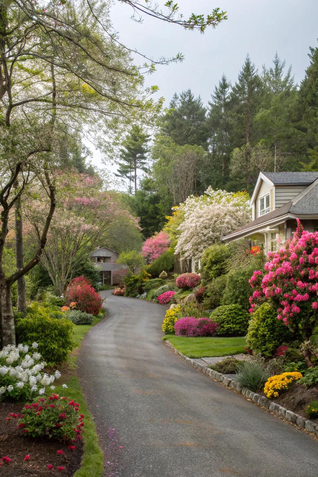 A combination of plantings results in a lush, vibrant entrance.