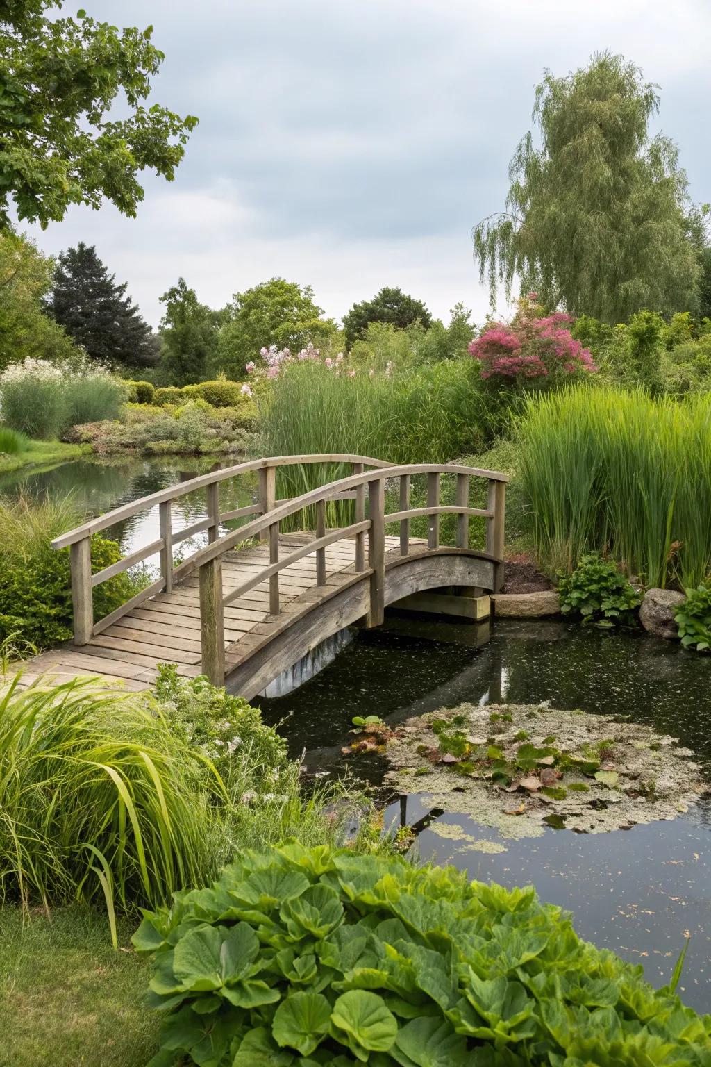 A timber footbridge adds charm and utility to your garden.