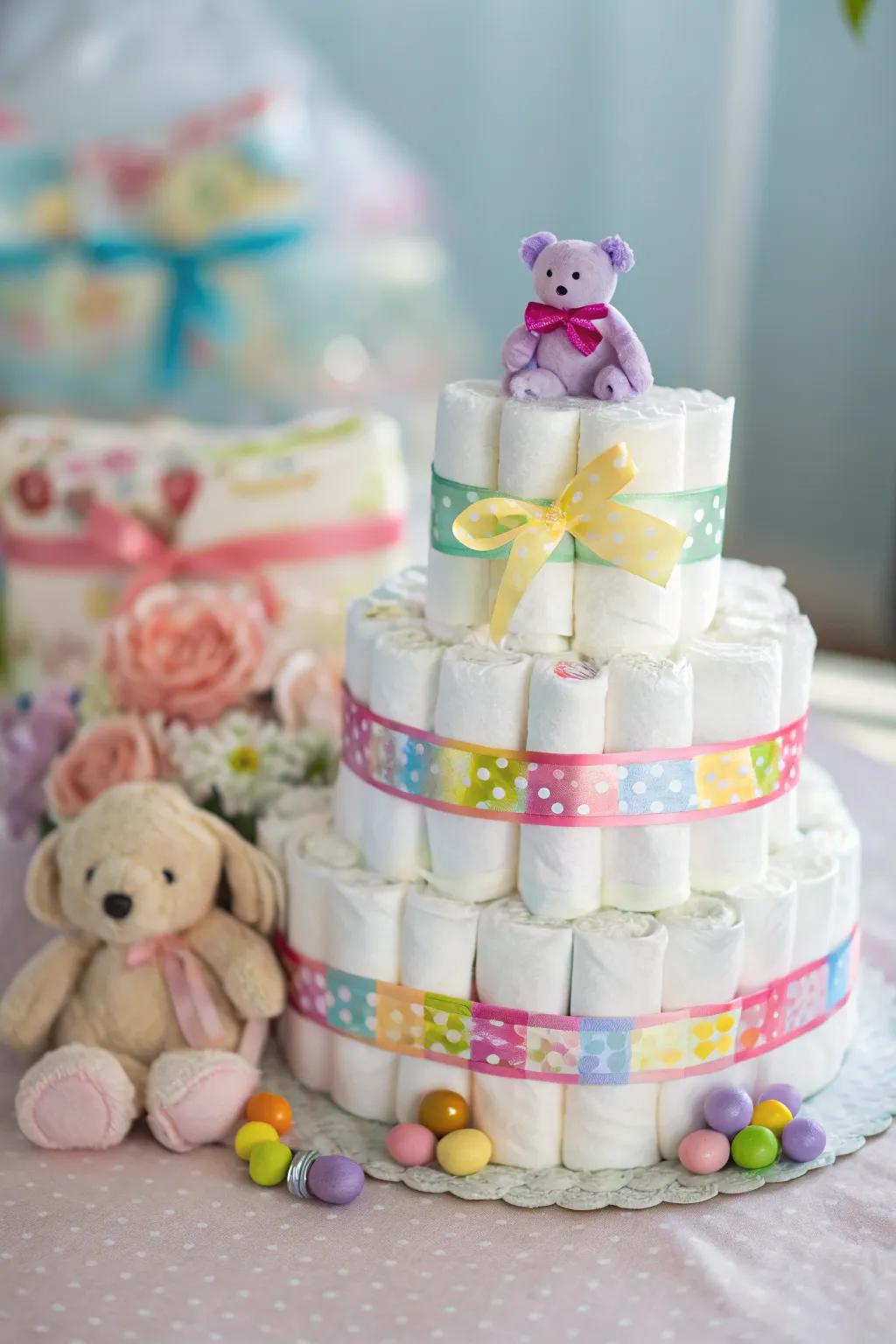 A decorative and useful absorbent fabric stack serves as a stunning centerpiece.