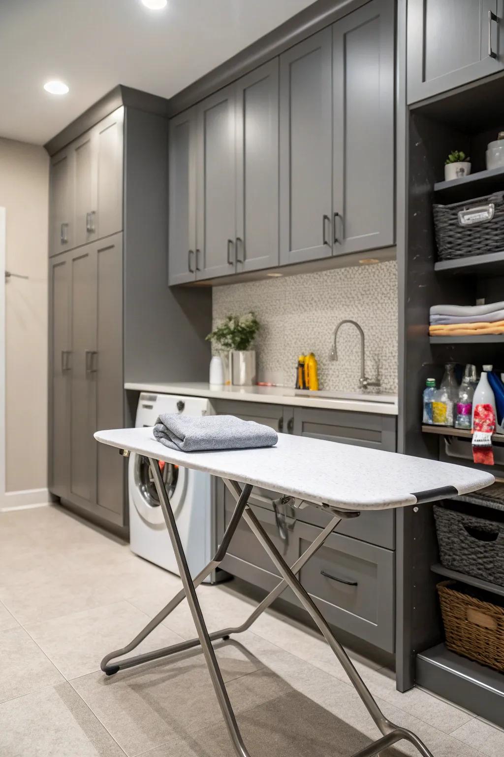 An integrated folding table blends smoothly with the cabinetry.
