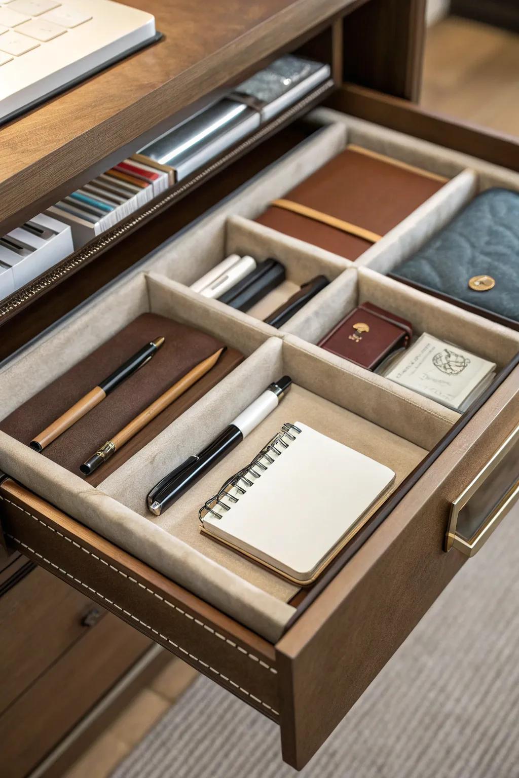 Hide linings beautifully improve the inside of drawers.