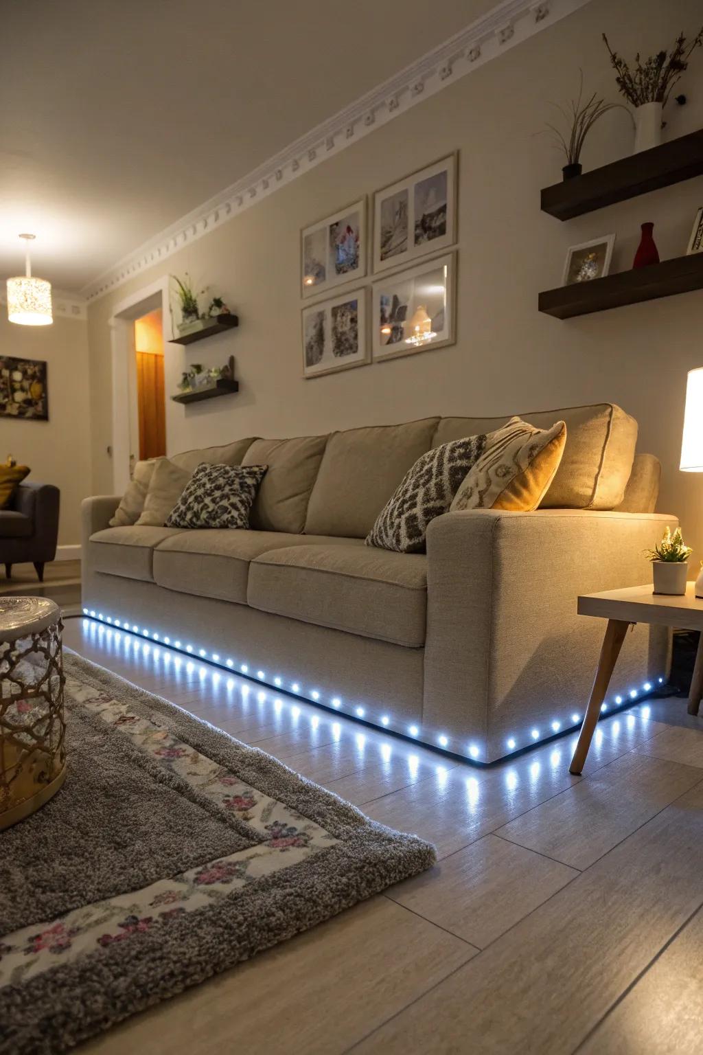 Give your sofa a contemporary feel with under-lighting.
