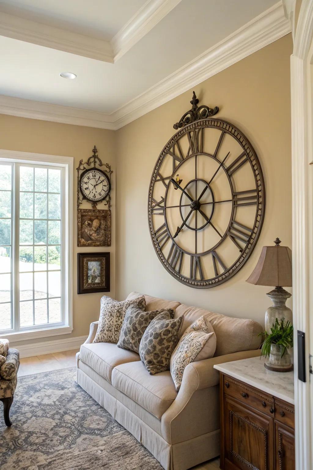 A classic timepiece contributes enduring sophistication and utility.