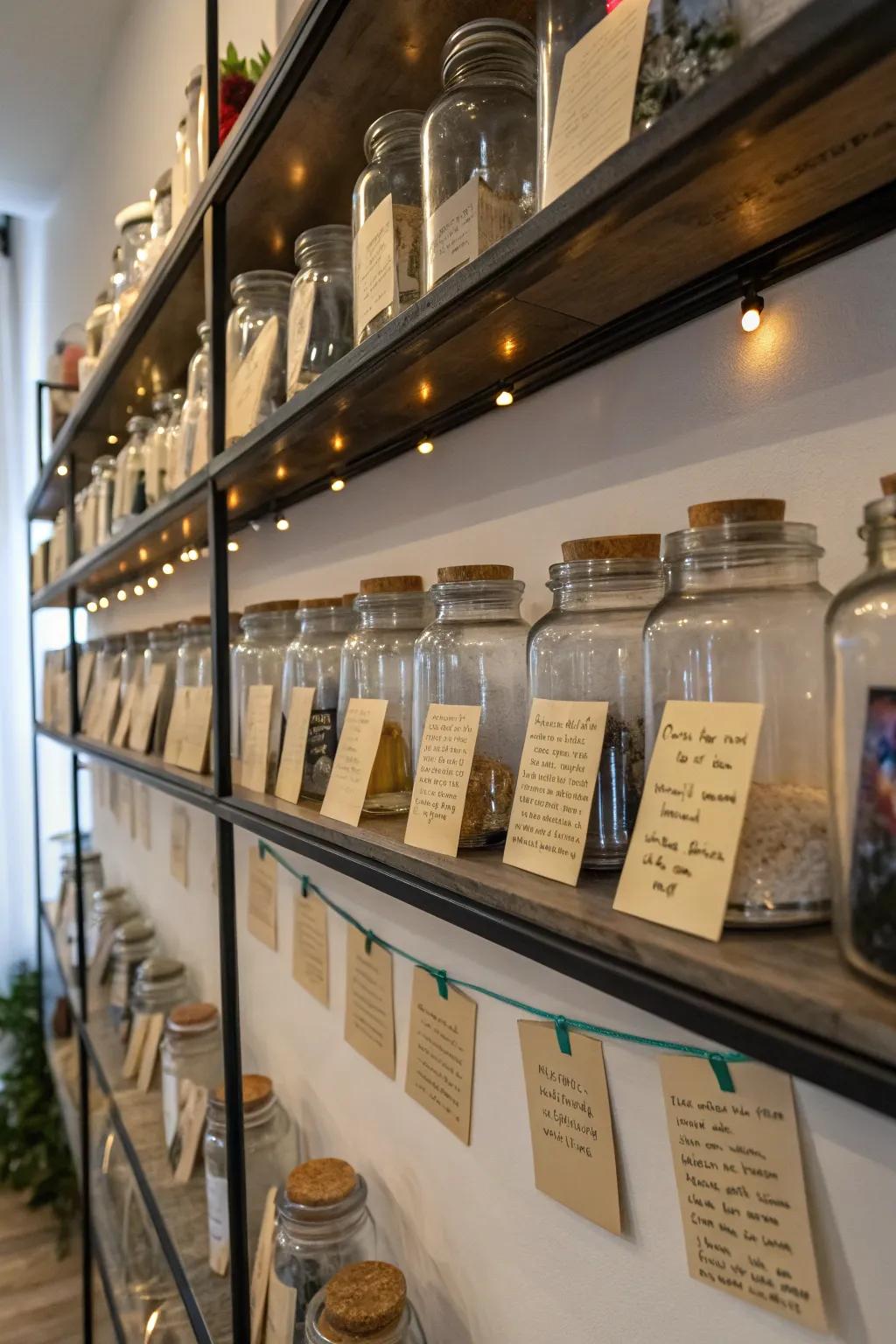 Remembrance vessels brimming with treasures, appending a personal nuance to a celebration space.