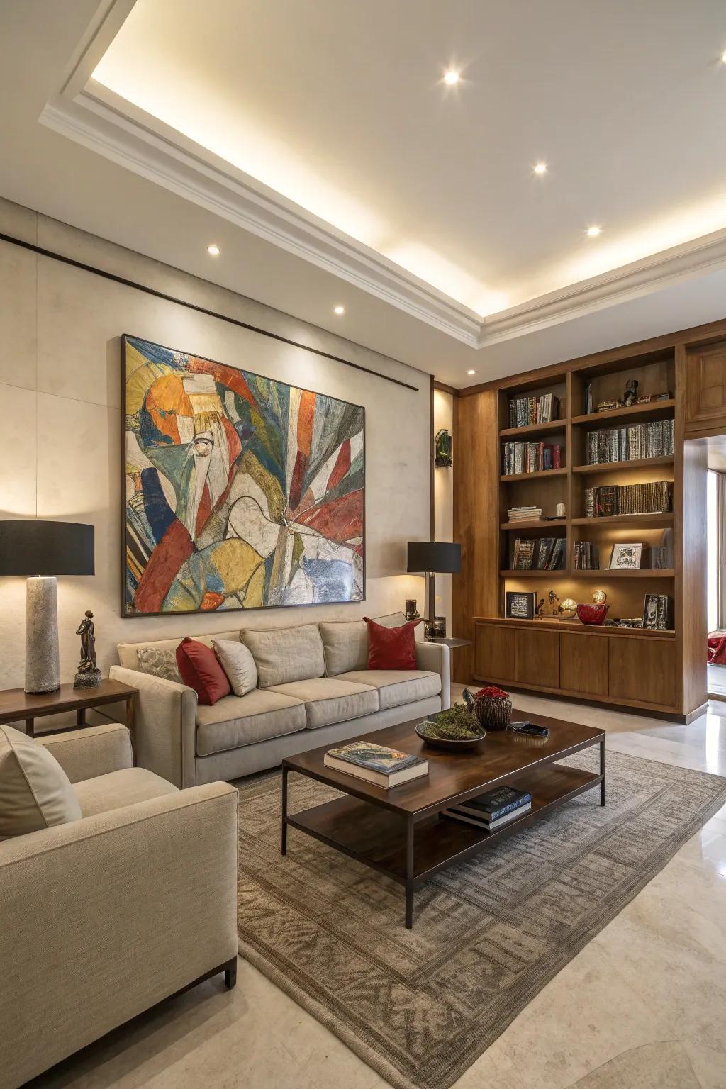 Striking artwork injects character and functions as a visual centerpiece.