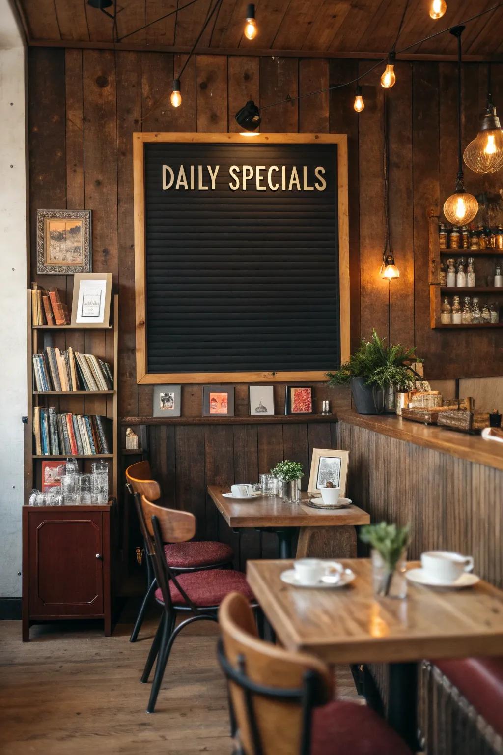 Highlight specials with retro charm using a letterboard.