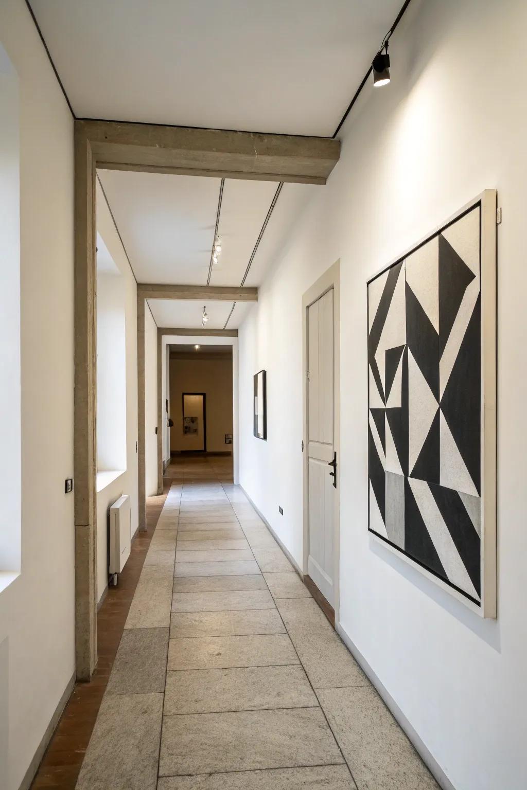 Minimalist wall art improves the decor without being overwhelming.