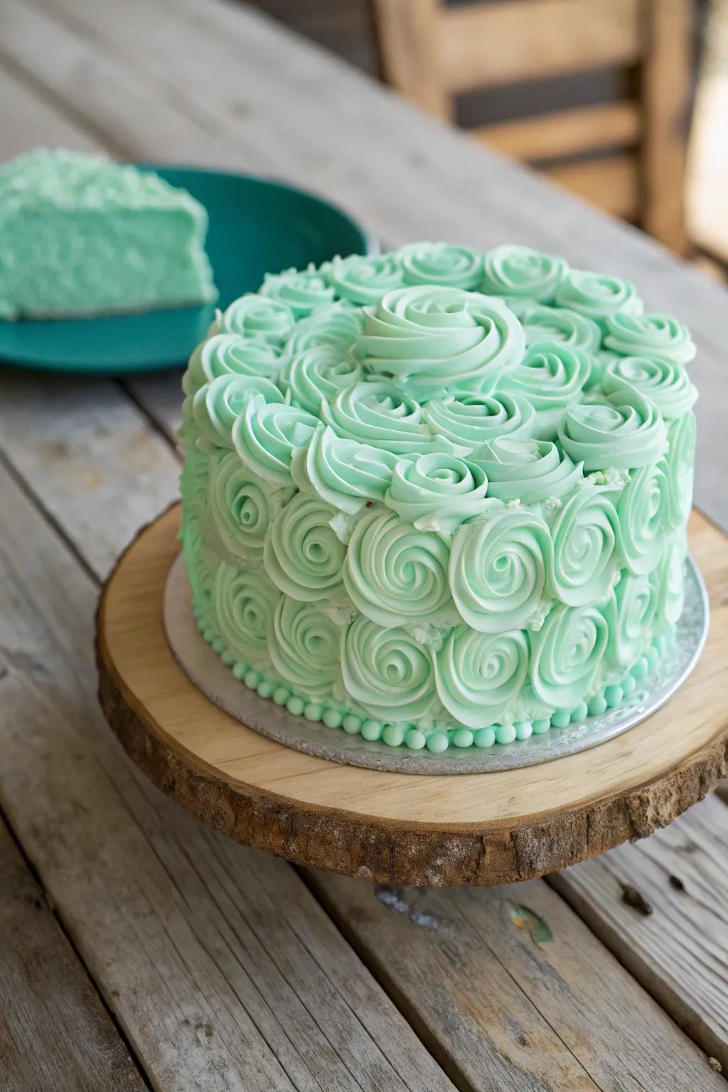 A seafoam confection showcasing exquisite buttercream textures.