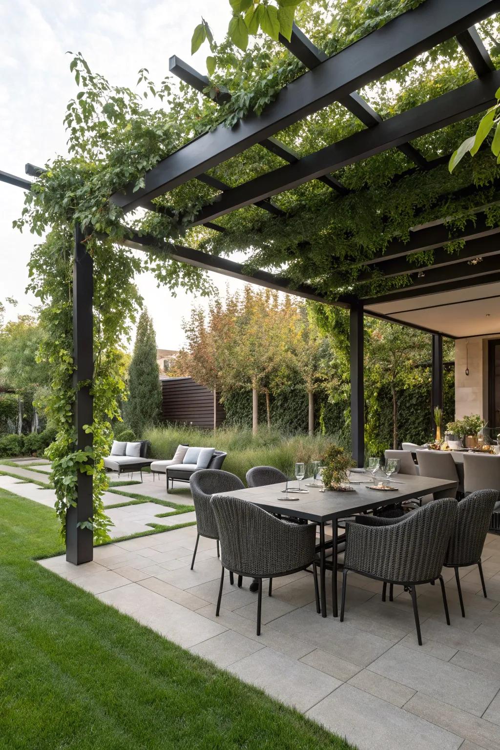 Dine in flair with a contemporary outdoor dining arrangement.