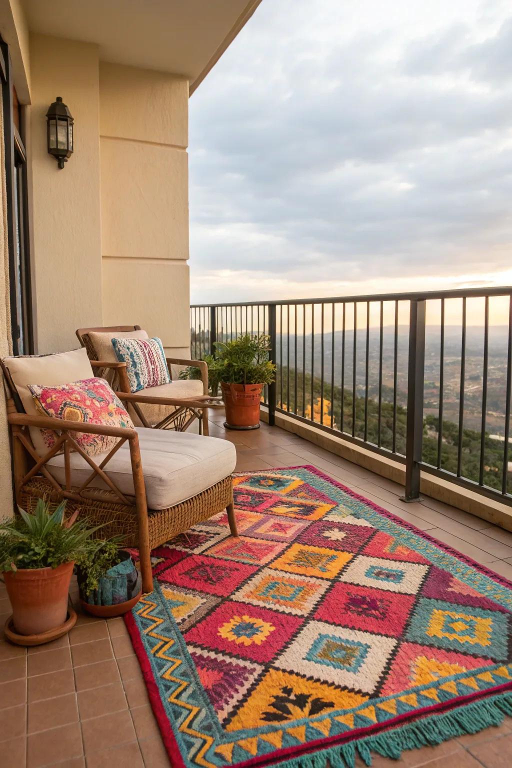 Add a dash of design with a chic outdoor rug.