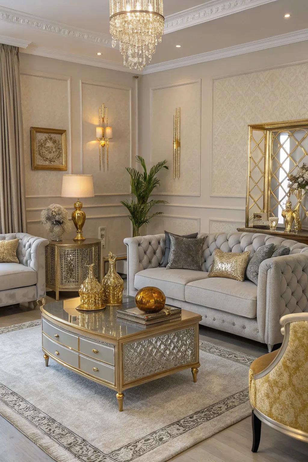 A harmonious combination of contemporary and classic elements in gold and silver.
