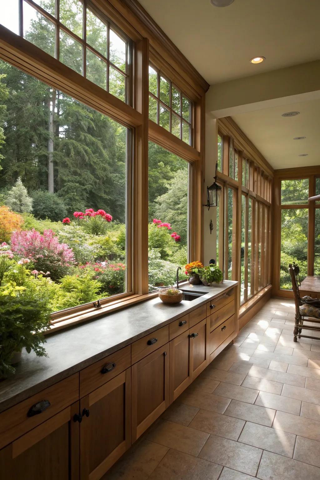 Nature-inspired decor blends indoor and outdoor spaces seamlessly.
