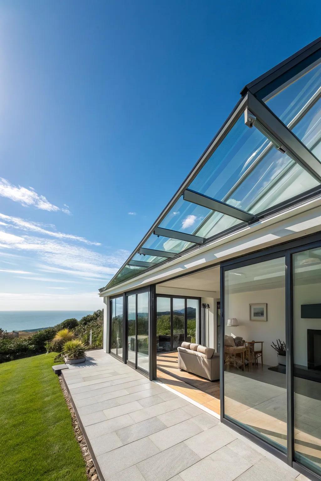Glass roofs welcome natural light and expansive views into your home.