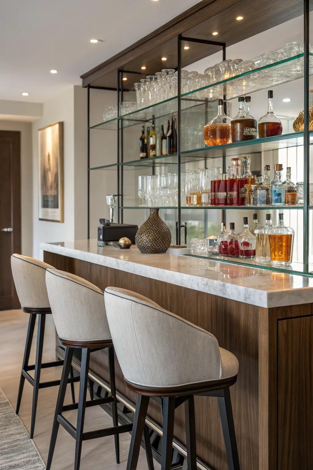 A fashionable bar space becomes the point of convergence of your undercover bar area.