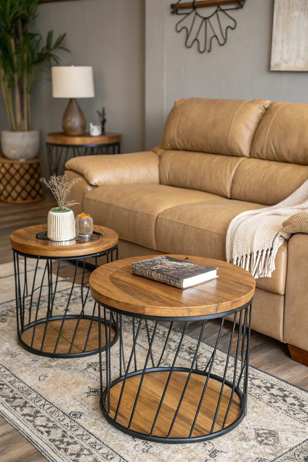 Mixed materials produce a balanced and modern area.