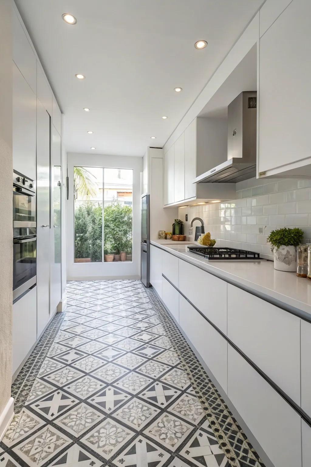 Patterned layouts add a contemporary flair to the kitchen.