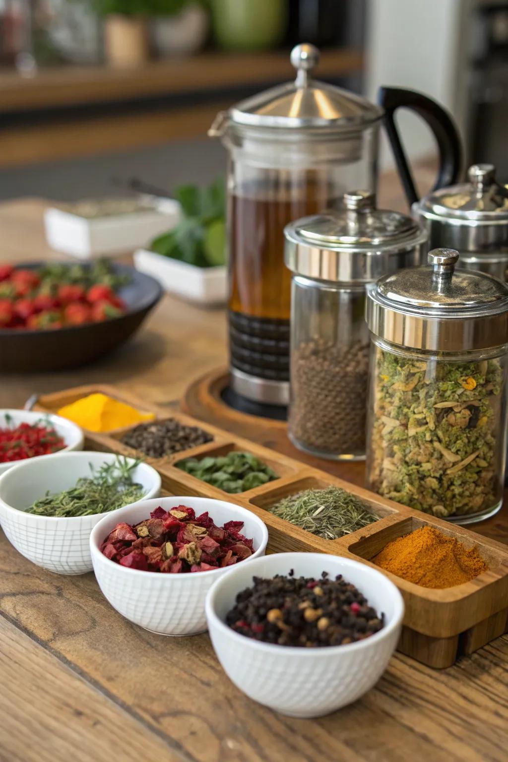 A custom tea blending station adds a creative dimension to your tea celebration.